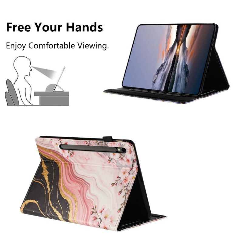 Hoesje Case Samsung Galaxy Tab S10 Fe Telefoonhoesje Marmeren Bloemenontwerp