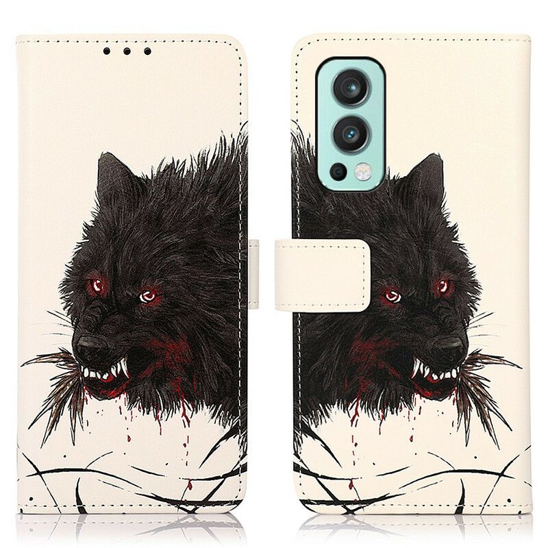 Leren Hoesje Oneplus Nord 2 5g Hongerige Wolf Bescherming Hoesje