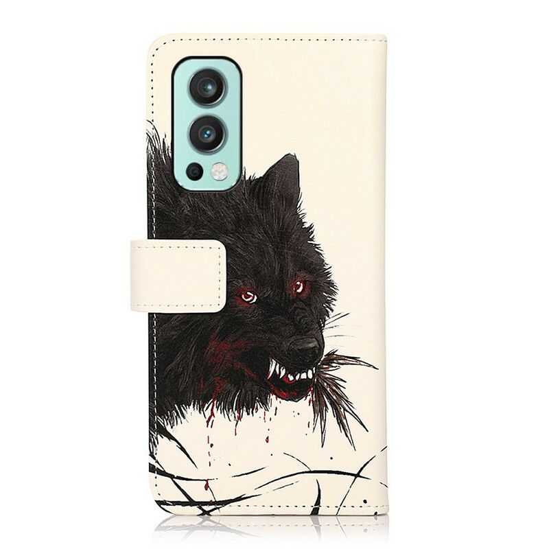 Leren Hoesje Oneplus Nord 2 5g Hongerige Wolf Bescherming Hoesje