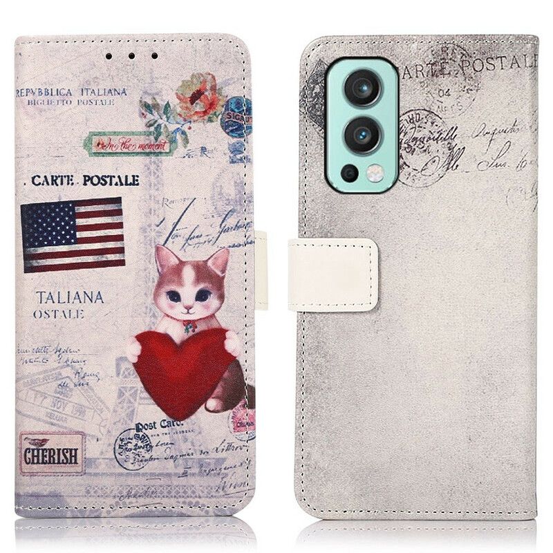 Leren Hoesje Oneplus Nord 2 5g Reiziger Kat Bescherming Hoesje