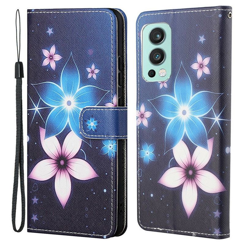 Leren Hoesje Voor Oneplus Nord 2 5g Maanbloemen Met Riem