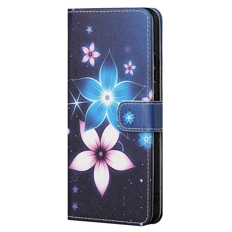Leren Hoesje Voor Oneplus Nord 2 5g Maanbloemen Met Riem