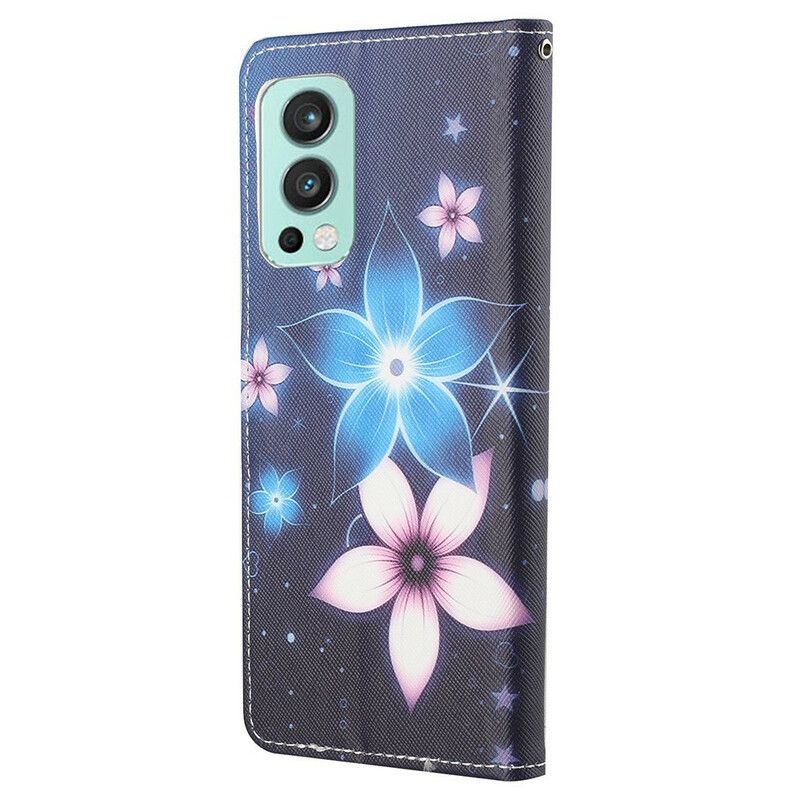 Leren Hoesje Voor Oneplus Nord 2 5g Maanbloemen Met Riem