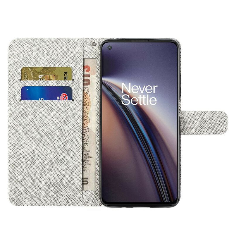 Leren Hoesje Voor Oneplus Nord 2 5g Maanbloemen Met Riem