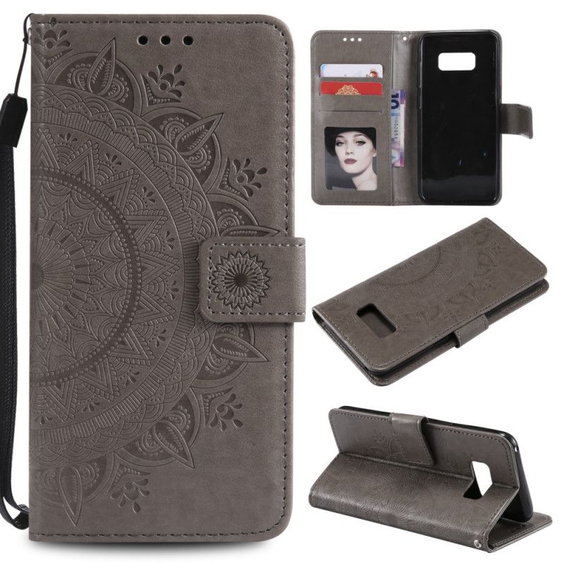 Flip Case Leren Samsung Galaxy S8 Magenta Grijs Zon Mandala