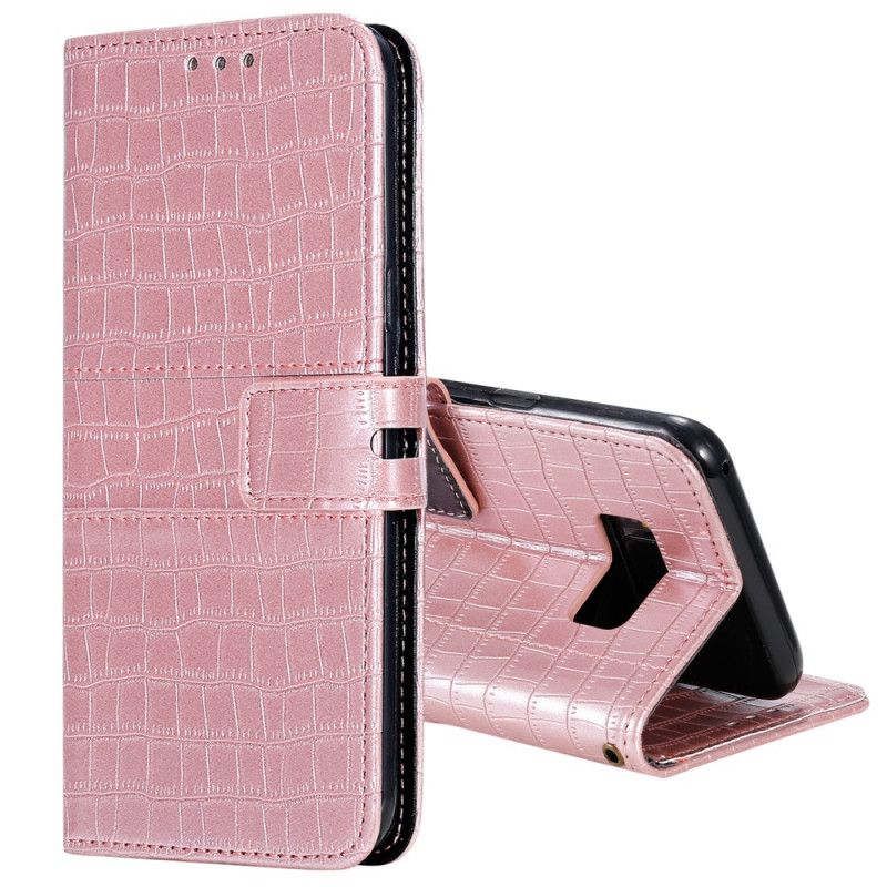 Leren Hoesje Samsung Galaxy S8 Roze Zwart Telefoonhoesje Intense Krokodil