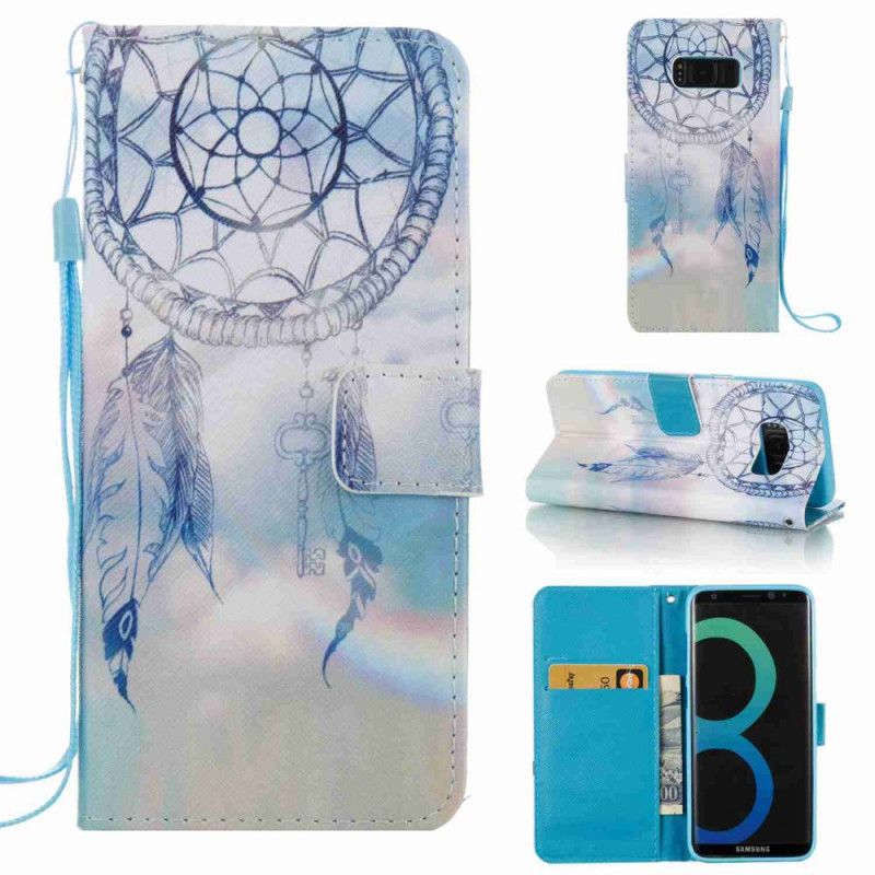 Leren Hoesje voor Samsung Galaxy S8 Lichtblauw Donkerblauw Aquarel Dromenvanger