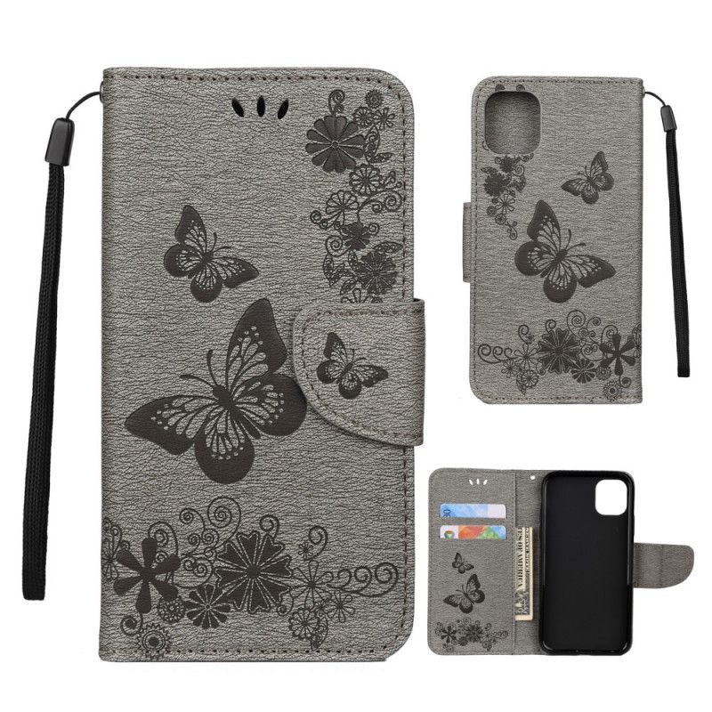 Bescherming Hoesje iPhone 11 Pro Grijs Zwart Prachtige String Vlinders
