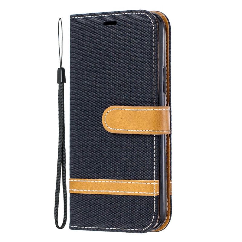 Cover Folio-hoesje iPhone 11 Pro Grijs Zwart Telefoonhoesje Stof En Leereffect Met String