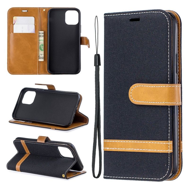 Cover Folio-hoesje iPhone 11 Pro Grijs Zwart Telefoonhoesje Stof En Leereffect Met String
