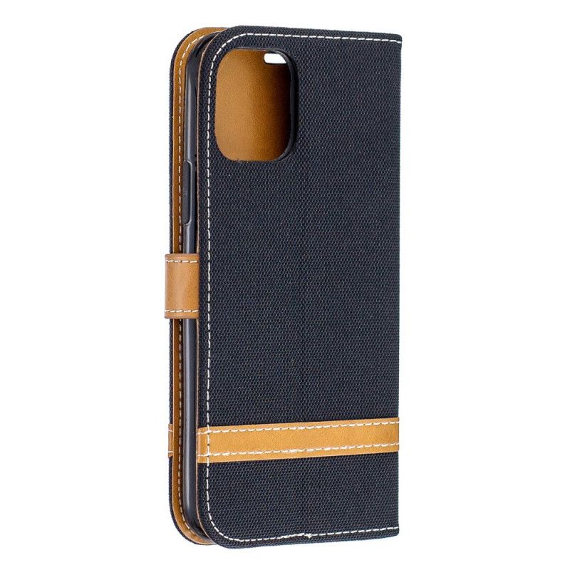 Cover Folio-hoesje iPhone 11 Pro Grijs Zwart Telefoonhoesje Stof En Leereffect Met String