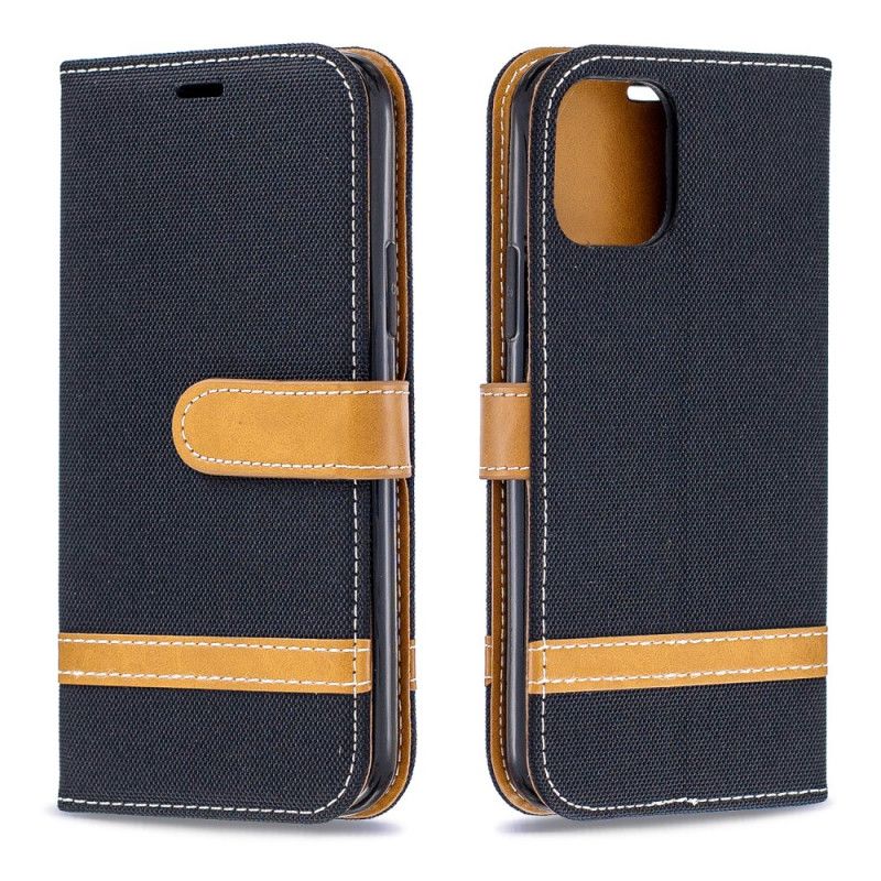 Cover Folio-hoesje iPhone 11 Pro Grijs Zwart Telefoonhoesje Stof En Leereffect Met String