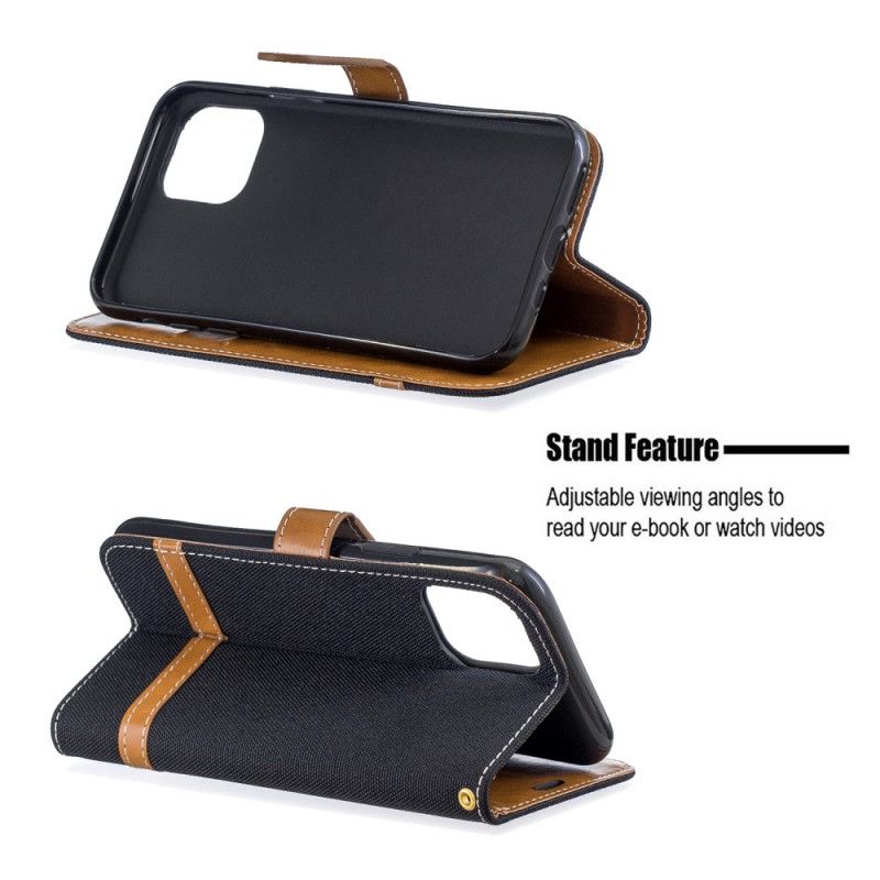 Cover Folio-hoesje iPhone 11 Pro Grijs Zwart Telefoonhoesje Stof En Leereffect Met String