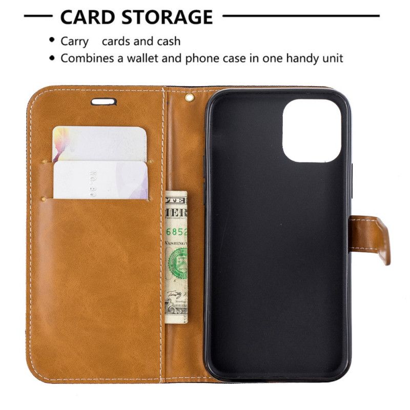 Cover Folio-hoesje iPhone 11 Pro Grijs Zwart Telefoonhoesje Stof En Leereffect Met String
