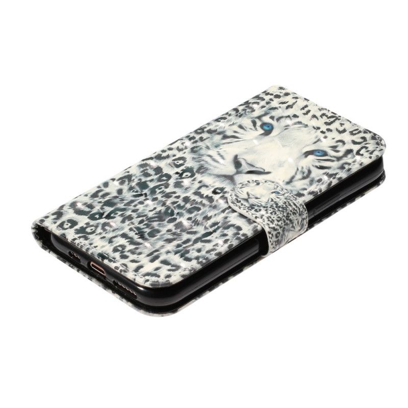 Cover Folio-hoesje iPhone 11 Pro Wit Zwart Telefoonhoesje Tijgerlichtvlekken Met Riempje