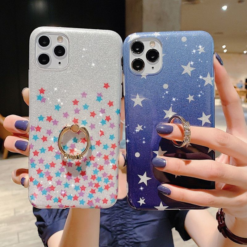 Cover Hoesje iPhone 11 Pro Zilver Telefoonhoesje Ster Glitter Ringhouder