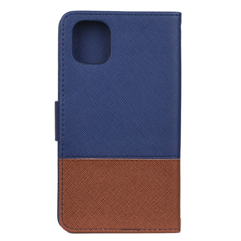 Flip Case Leren iPhone 11 Pro Donkerblauw Tweekleurig Kunstleer