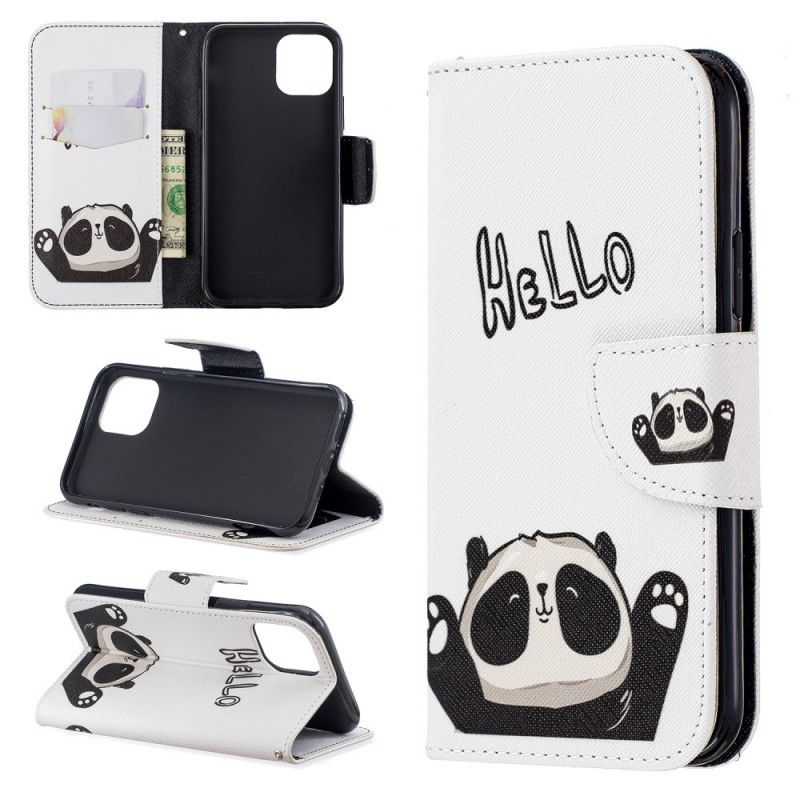 Flip Case Leren iPhone 11 Pro Hallo Panda