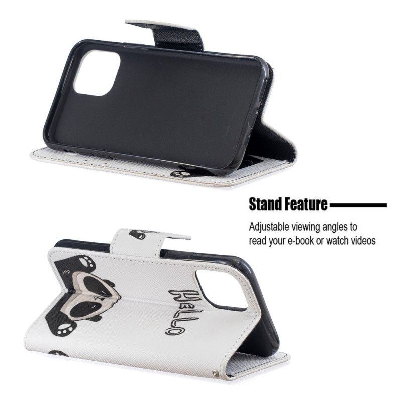 Flip Case Leren iPhone 11 Pro Hallo Panda