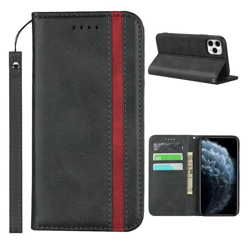 Folio-hoesje iPhone 11 Pro Rood Zwart Tweekleurig Leereffect Met Riem