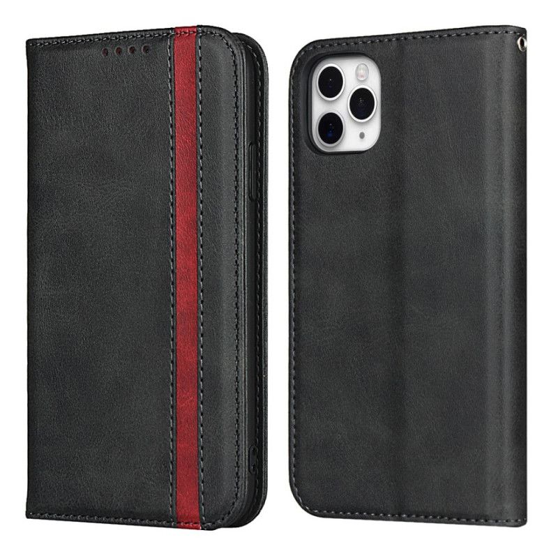 Folio-hoesje iPhone 11 Pro Rood Zwart Tweekleurig Leereffect Met Riem