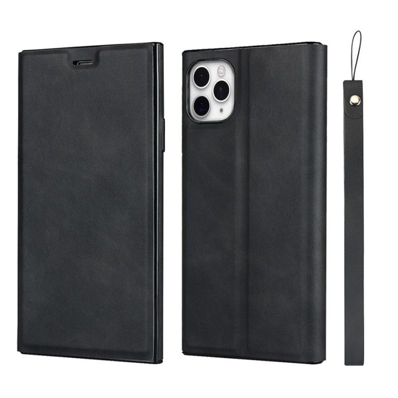 Folio-hoesje voor iPhone 11 Pro Grijs Zwart Zijdezachte Leerstijl