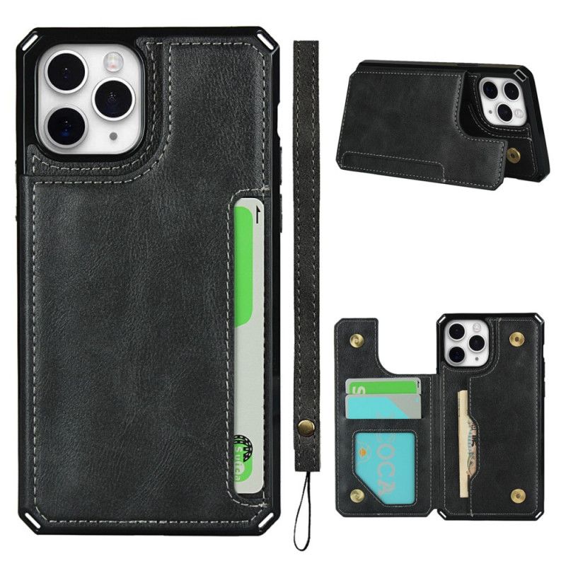Hoesje iPhone 11 Pro Grijs Zwart Multifunctioneel Met Riem