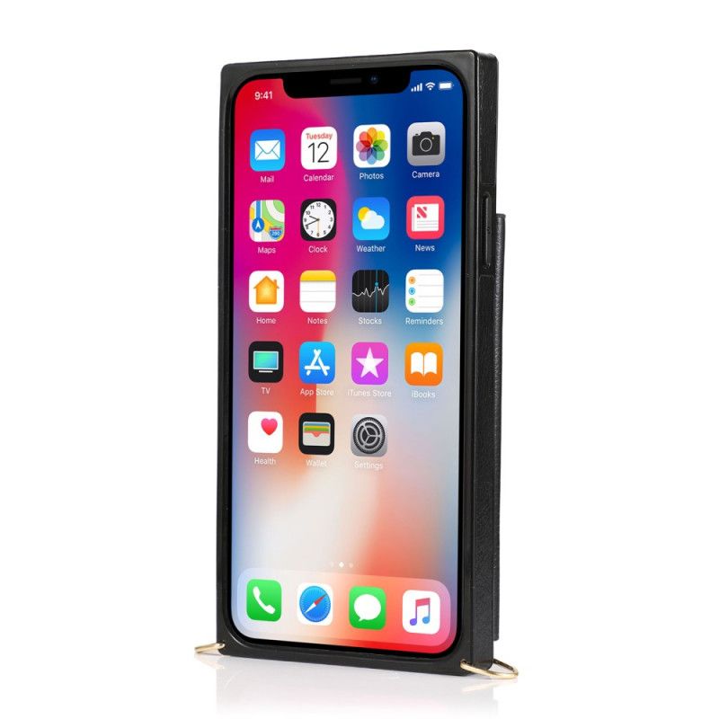Hoesje iPhone 11 Pro Rood Zwart Multifunctioneel Met Verstelbare Riem