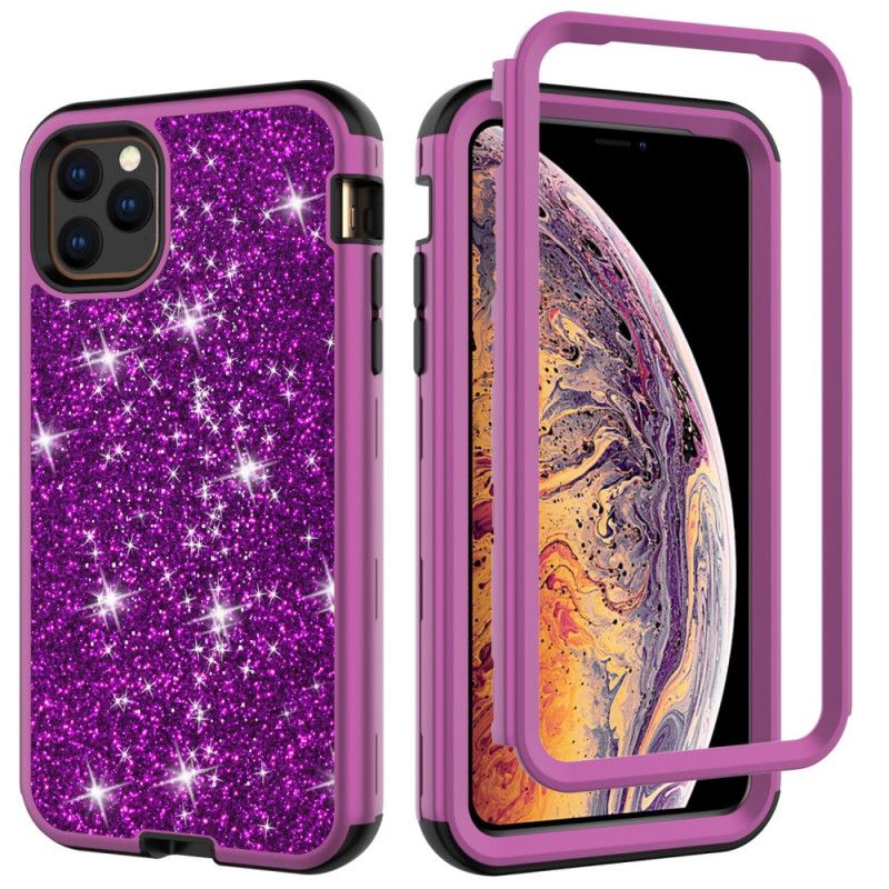 Hoesje voor iPhone 11 Pro Paars Zwart Hybride Glitter