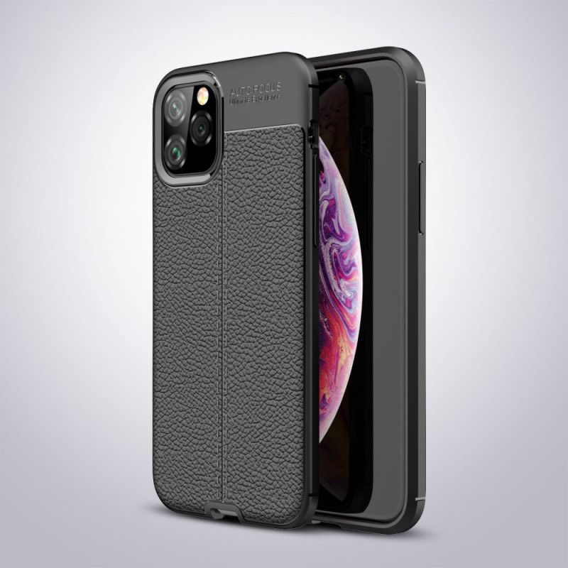 Hoesje voor iPhone 11 Pro Rood Zwart Dubbellijn Lychee Leereffect