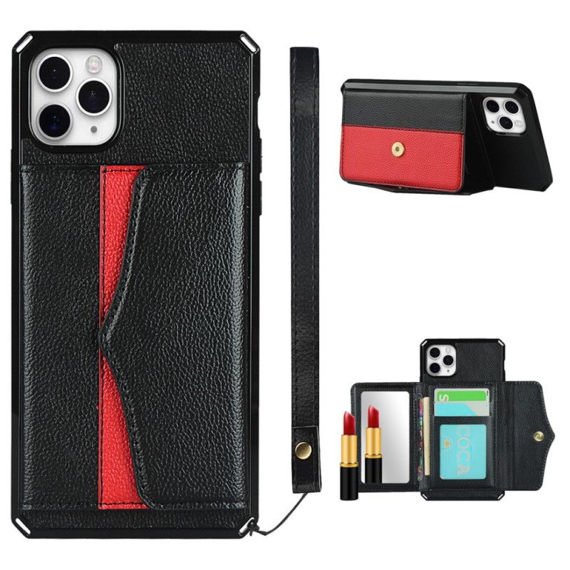 Hoesje voor iPhone 11 Pro Rood Zwart Multifunctioneel Met Spiegel En Riem