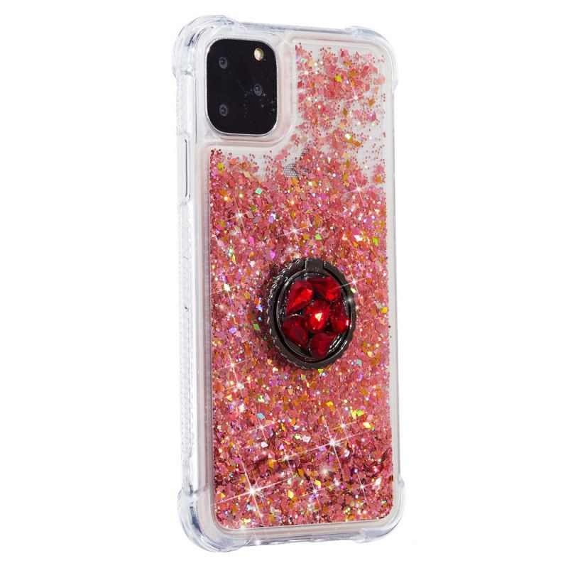 Hoesje voor iPhone 11 Pro Roze Rood Pailletten Met Steunring