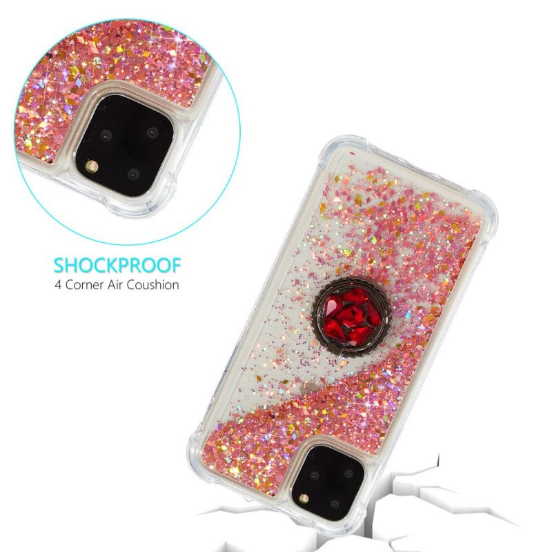 Hoesje voor iPhone 11 Pro Roze Rood Pailletten Met Steunring