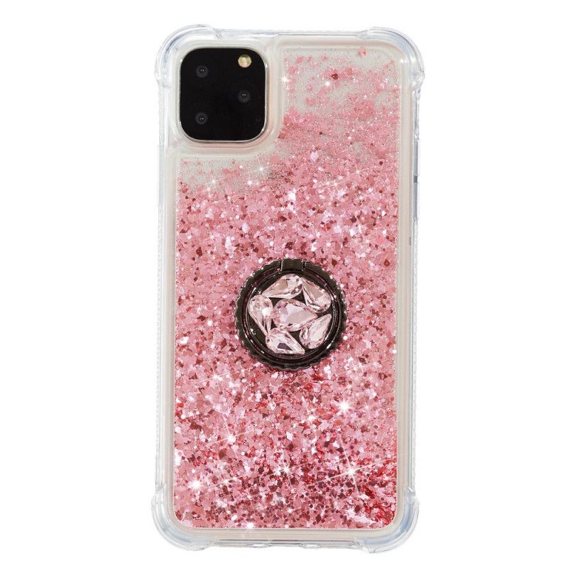 Hoesje voor iPhone 11 Pro Roze Rood Pailletten Met Steunring