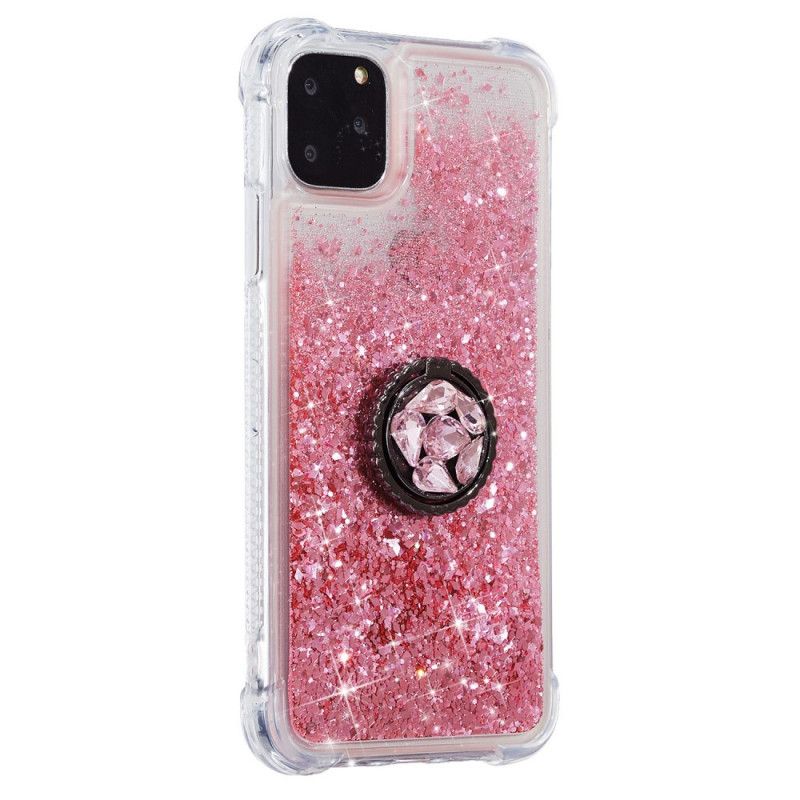 Hoesje voor iPhone 11 Pro Roze Rood Pailletten Met Steunring
