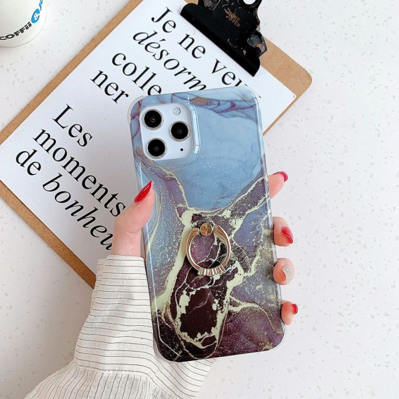 Hoesje voor iPhone 11 Pro Roze Wit Marmeren Stijl Ringstandaard