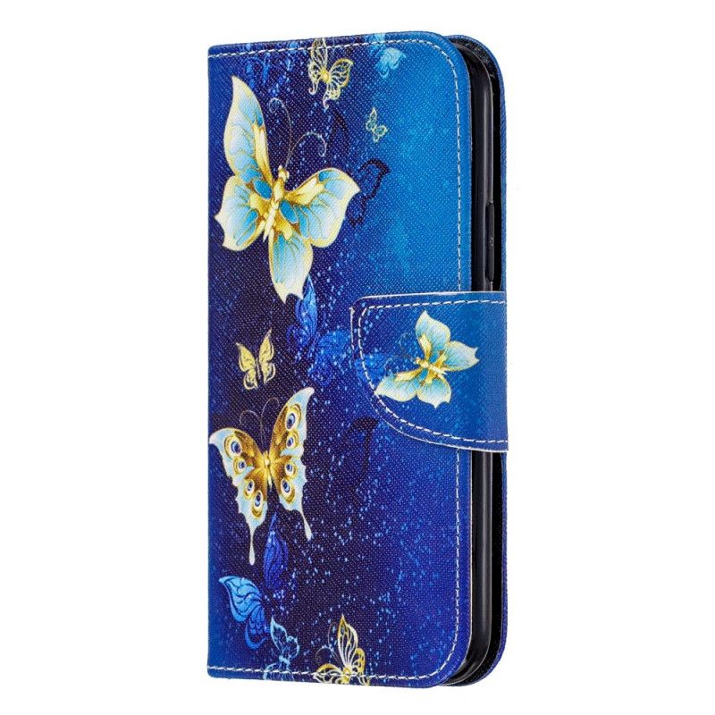 Leren Hoesje iPhone 11 Pro Donkerblauw Geweldige Vlinders