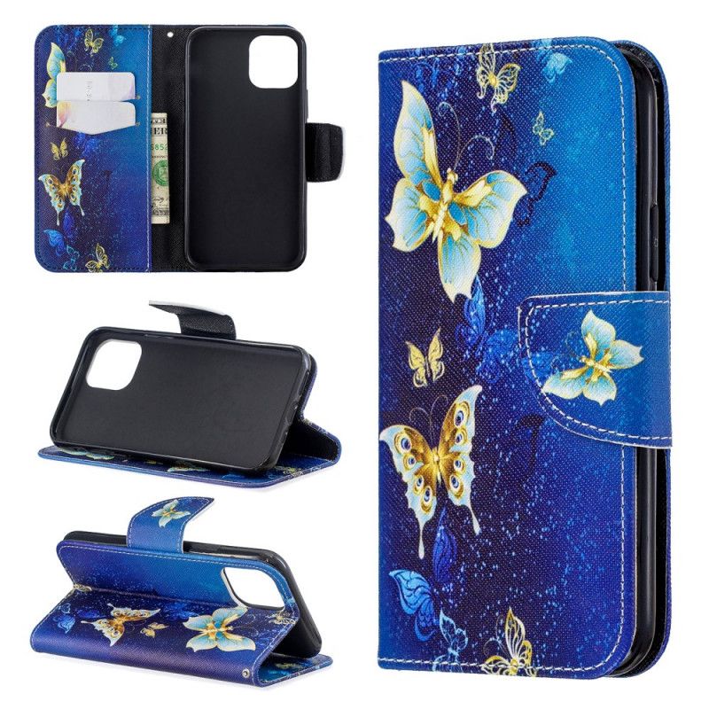 Leren Hoesje iPhone 11 Pro Donkerblauw Geweldige Vlinders