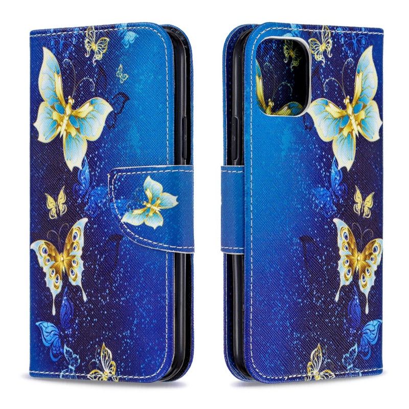 Leren Hoesje iPhone 11 Pro Donkerblauw Geweldige Vlinders