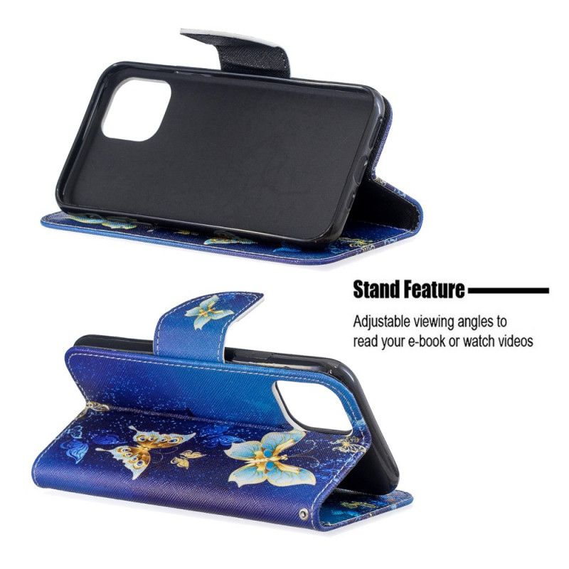 Leren Hoesje iPhone 11 Pro Donkerblauw Geweldige Vlinders