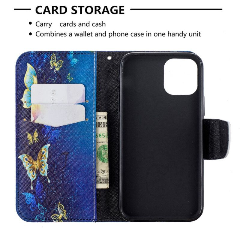 Leren Hoesje iPhone 11 Pro Donkerblauw Geweldige Vlinders