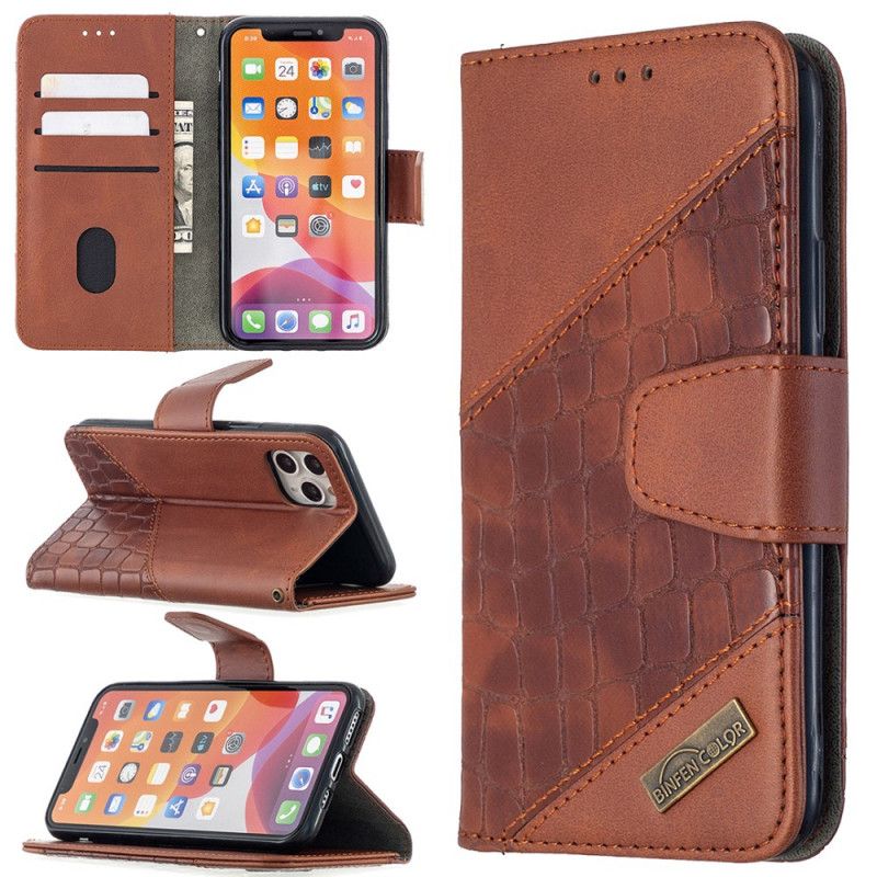 Leren Hoesje iPhone 11 Pro Grijs Zwart Telefoonhoesje Klassiek Krokodillenleereffect