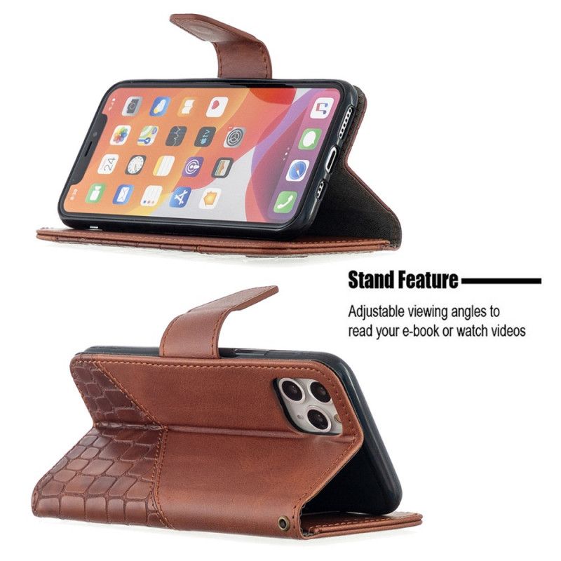 Leren Hoesje iPhone 11 Pro Grijs Zwart Telefoonhoesje Klassiek Krokodillenleereffect