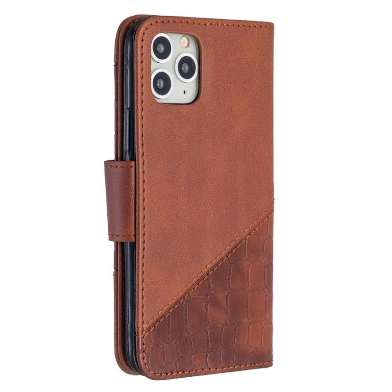 Leren Hoesje iPhone 11 Pro Grijs Zwart Telefoonhoesje Klassiek Krokodillenleereffect