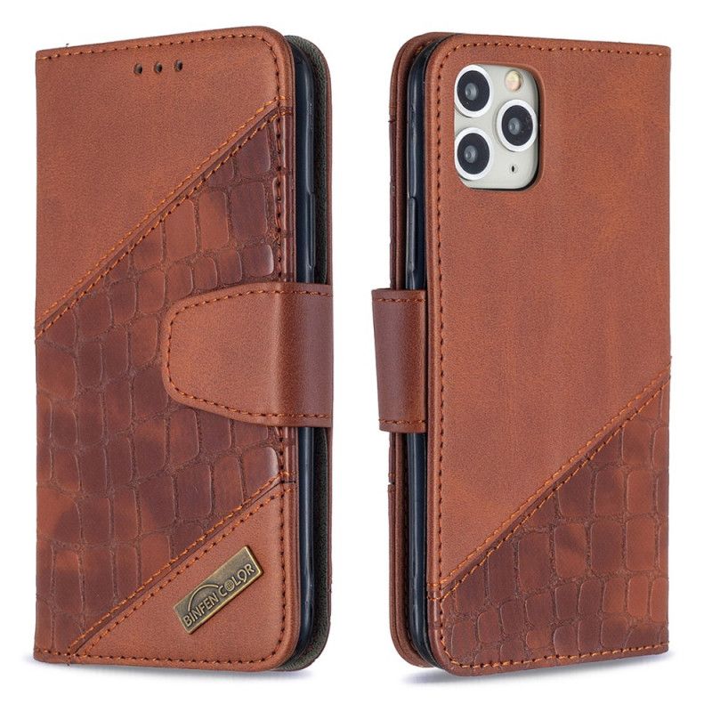 Leren Hoesje iPhone 11 Pro Grijs Zwart Telefoonhoesje Klassiek Krokodillenleereffect