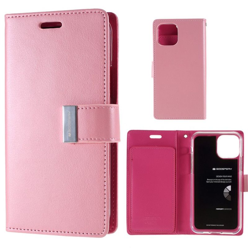 Leren Hoesje iPhone 11 Pro Magenta Zwart Kwik Metalen Sluiting