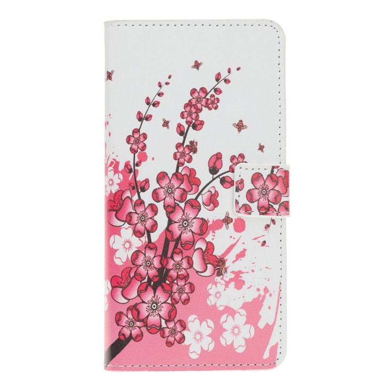 Leren Hoesje iPhone 11 Pro Roze Magenta Telefoonhoesje Tropische Bloemen