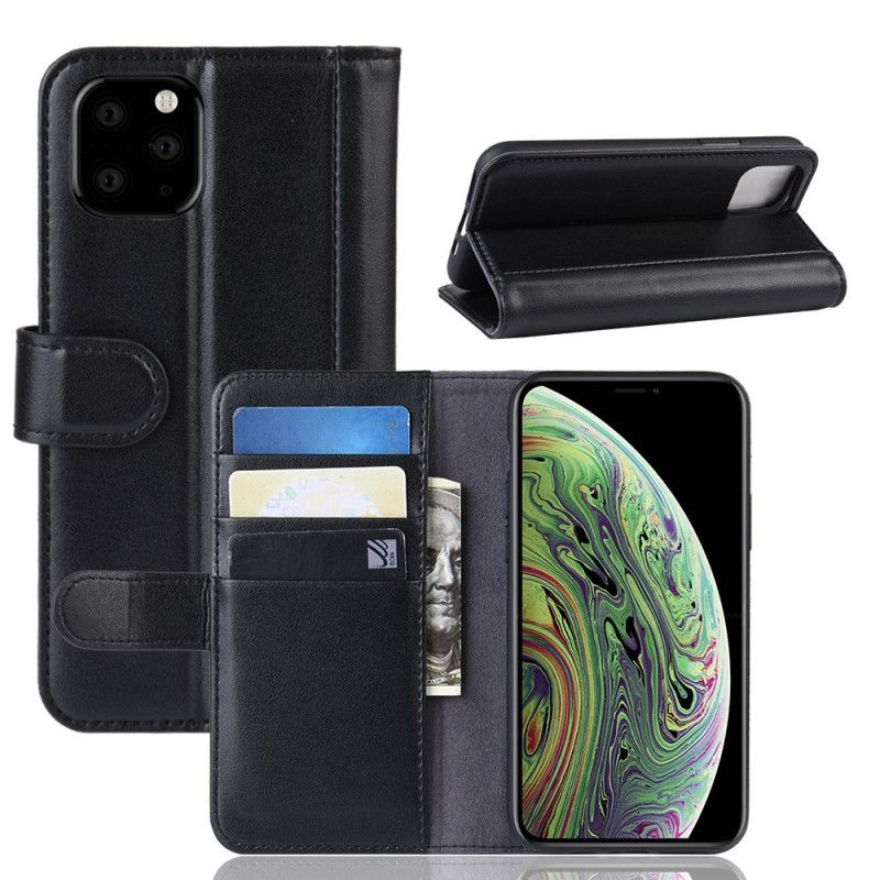 Leren Hoesje voor iPhone 11 Pro Bruin Zwart Splitleer