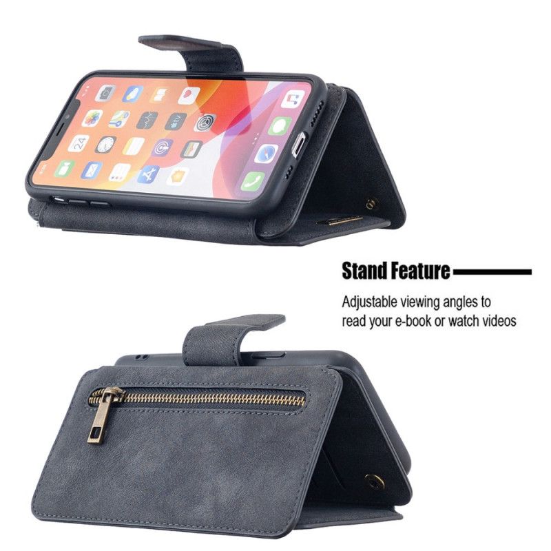Leren Hoesje voor iPhone 11 Pro Grijs Zwart Binfen Kleur Afneembare Schaal