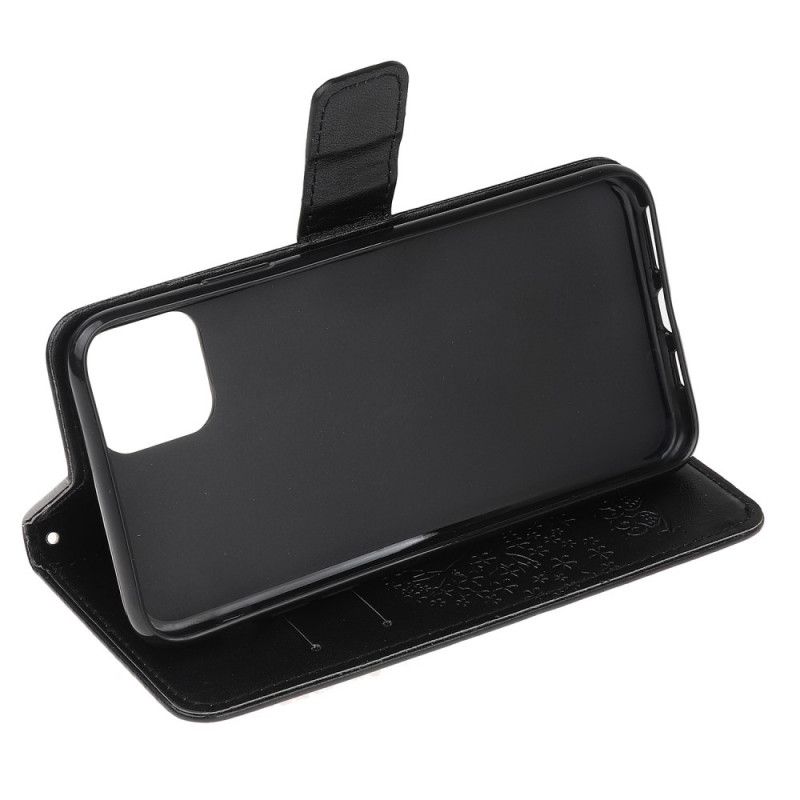 Leren Hoesje voor iPhone 11 Pro Grijs Zwart Boom En String Uilen